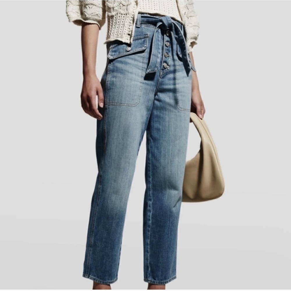 Veronica Beard Rinley Cropped Straight Leg High Rise Jeans